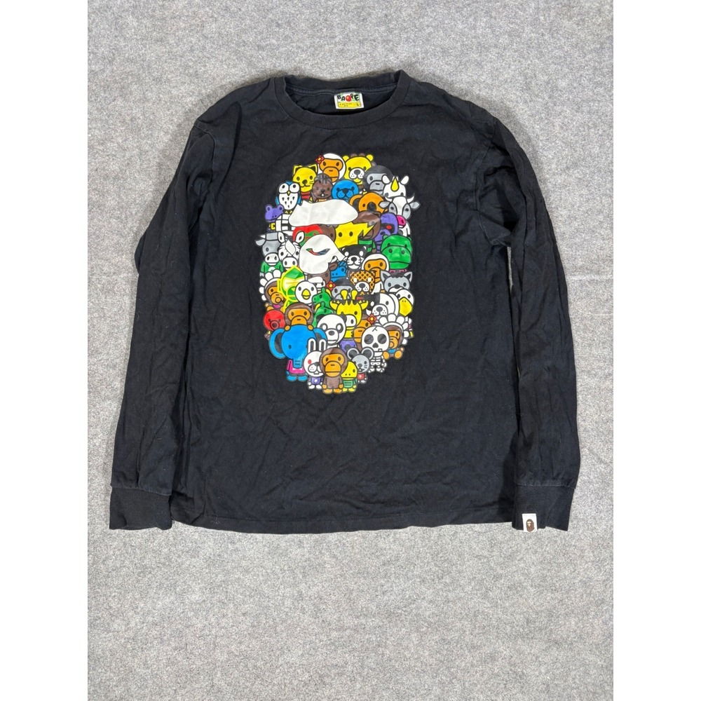 A Bathing Ape BAPE Multi‎ Character Collage Big Ape Head Long Sleeve Shirt Black